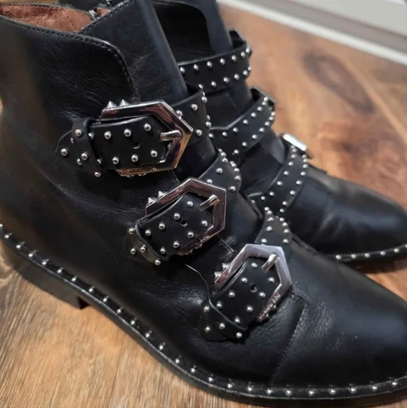 GIANNI BINI sz 9 BLACK LEATHER STUDDED ANKLE BOOTS - Picture 3 of 6